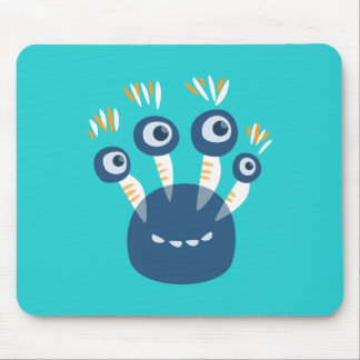Cute Blue Cartoon Monster With Four Eyes Kids Mouse Mat