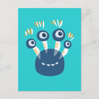 Cute Blue Cartoon Monster With Four Eyes Kids Postcard