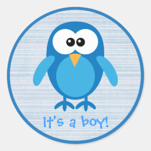 Cute Blue Cartoon Owl Its A Boy New Baby Classic Round Sticker
