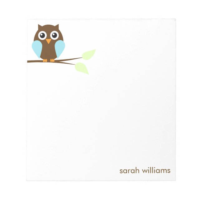 Cute Blue Cartoon Owl Notepad (Front)