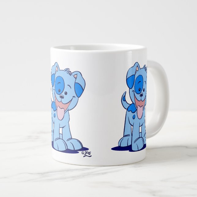 Cute Blue Cartoon Puppy Large Coffee Mug (Front Right)