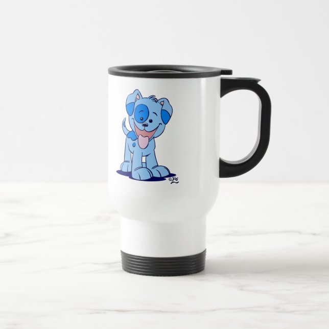Cute Blue Cartoon Puppy Travel Mug (Right)