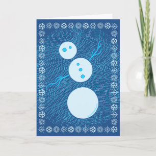 Cute Blue Cartoon Snowman Winter Christmas Holiday Card