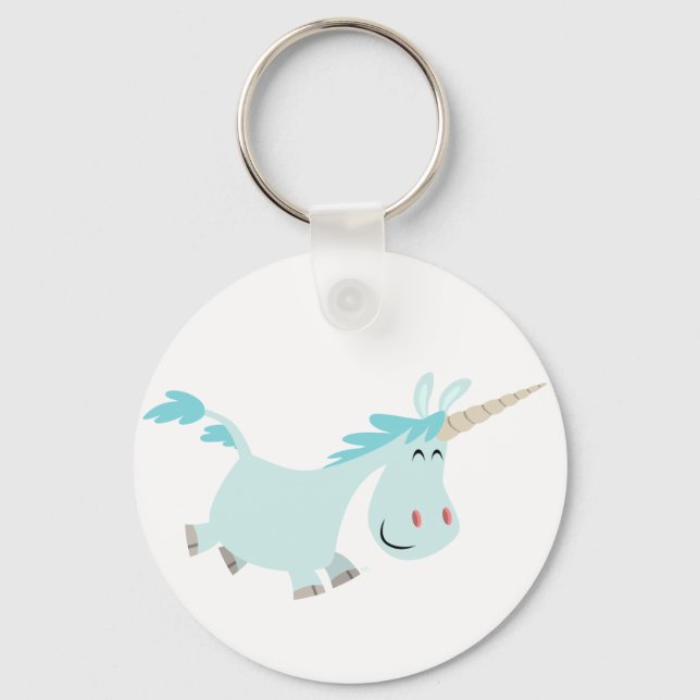 Cute Blue Cartoon Unicorn Keychain (Front)