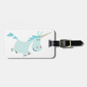 Cute Blue Cartoon Unicorn Luggage Tag