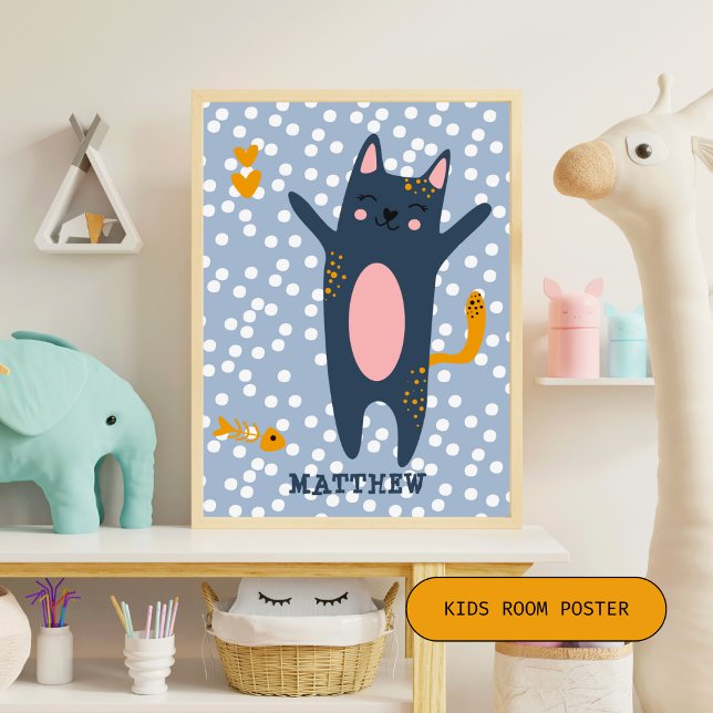 Cute Blue Cat - Blue Kids Bedroom / Nursery Poster (Creator Uploaded)
