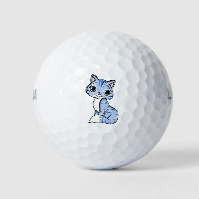 Cute blue cat cartoon golf balls (Front)