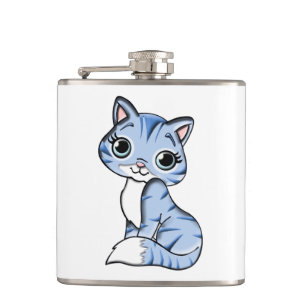 Cute blue cat cartoon hip flask