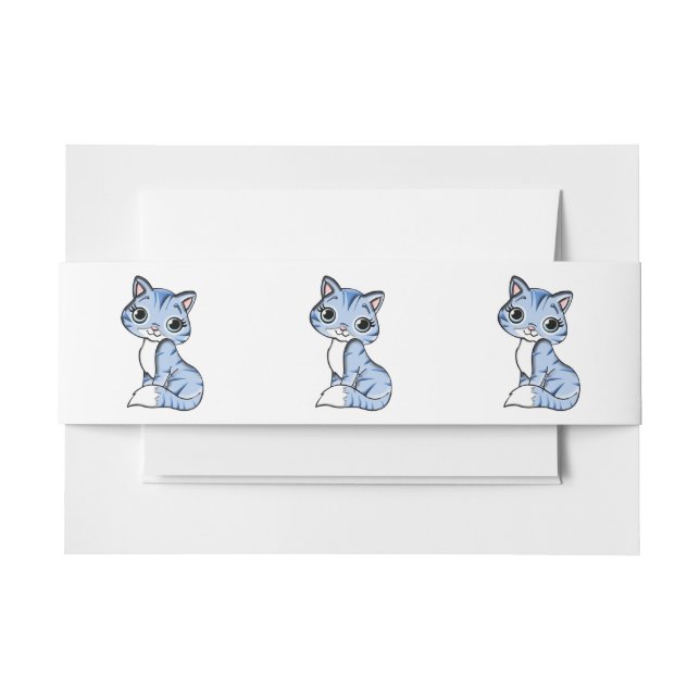 Cute blue cat cartoon invitation belly band (Front Example)
