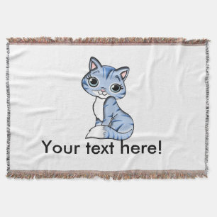 Cute blue cat cartoon throw blanket