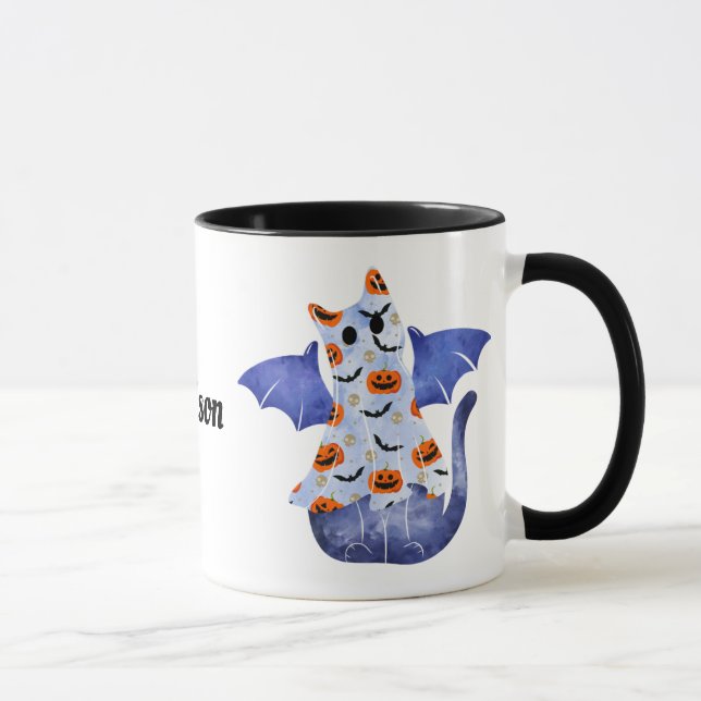 Cute Blue Cat In Halloween Costume 1 Mug (Right)
