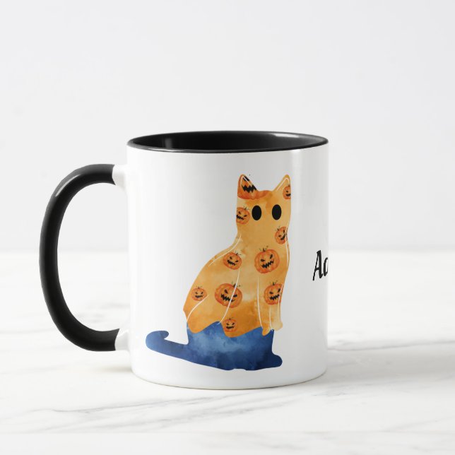 Cute Blue Cat In Halloween Costume 3 Mug (Left)