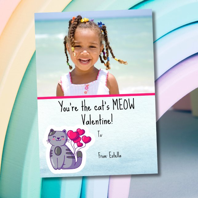 Cute Blue Cat Photo Kids Classroom Valentine's Day Holiday Card (Creator Uploaded)