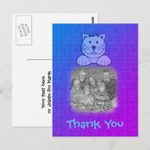Cute Blue Cat Photo Thank You  Postcard