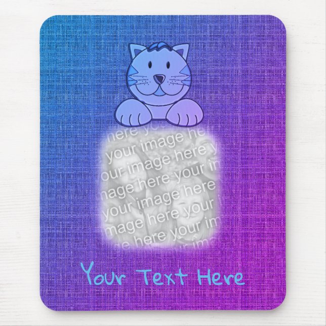 Cute Blue Cat Your Photo Personalised Mouse Mat (Front)