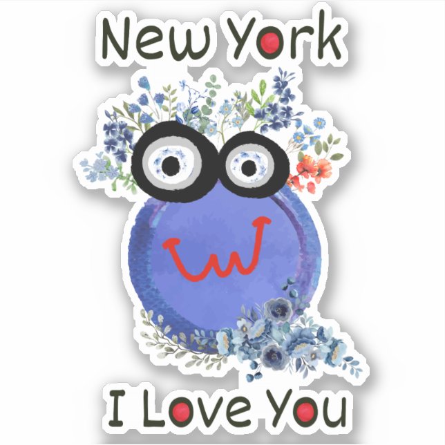 Cute Blue Character New York I Love You  (Front)