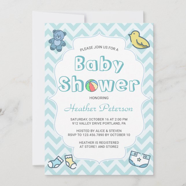 Cute Blue Chevron Baby Shower Invitation (Front)