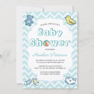 Cute Blue Chevron Baby Shower Invitation