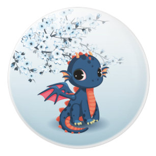 Cute Blue Chibi Dragon Ceramic Knob