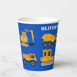 Cute Blue Children's Construction Birthday Paper Cups
