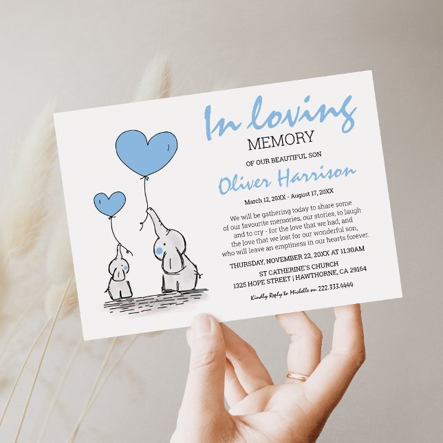 Cute Blue Children's In Loving Memory Funeral Invitation (Creator Uploaded)