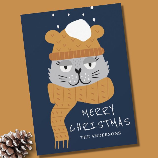 Cute Blue Christmas Cat  Holiday Card (Creator Uploaded)