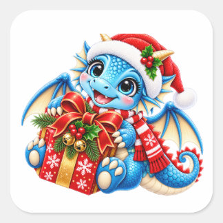 Cute Blue Christmas Dragon Sticker