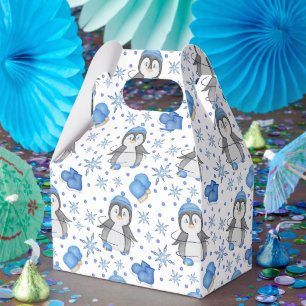 Cute Blue Christmas Ice Skating Penguin Favour Box