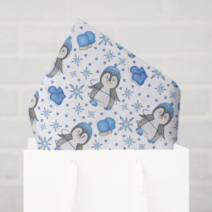 Cute Blue Christmas Ice Skating Penguin Tissue Paper