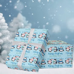 Cute Blue Christmas Penguin Snowflake Personalised Wrapping Paper<br><div class="desc">A pretty trio of penguins in winter scarves under beautiful blue snowflakes. Customise this cute Christmas wrapping paper with a friend's name for an adorable personalised holiday gift wrap.</div>