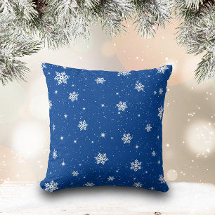 Cute Blue Christmas Stars Snowflakes Pattern Cushion