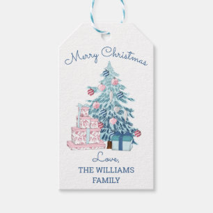 Cute Blue Christmas Tree Merry Christmas Gift Tags