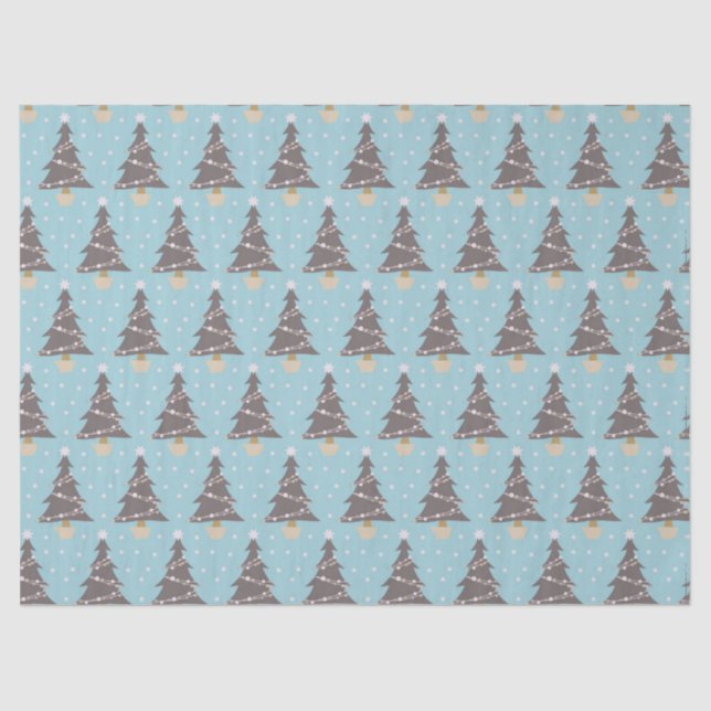 Cute Blue Christmas Tree Snow Holiday Tissue Paper (Front)