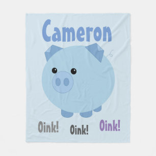 Cute Blue Chubby Pig Fleece Blanket