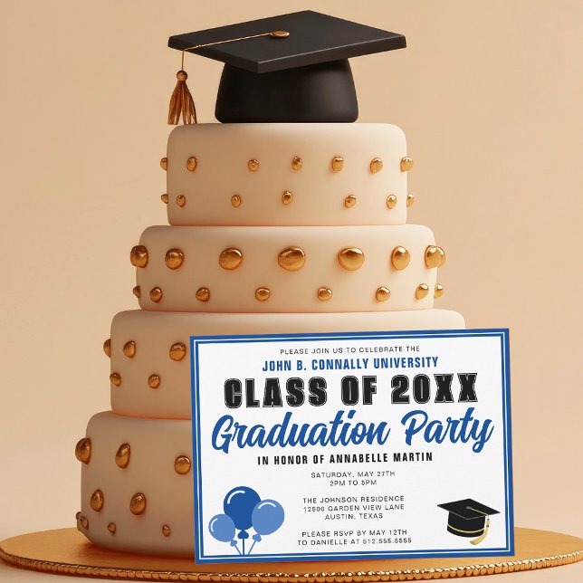 Cute Blue Class of 2025 Modern Graduation Party Invitation (Creator Uploaded)