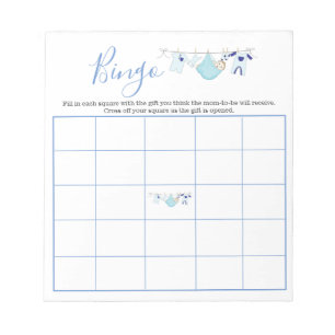 Cute Blue Clothesline Baby Shower Bingo Games Notepad