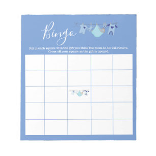 Cute Blue Clothesline Boy Baby Shower Bingo Game  Notepad