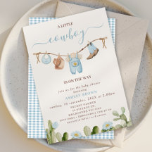 Cute Blue Clothesline Cactus Cowboy Baby Shower