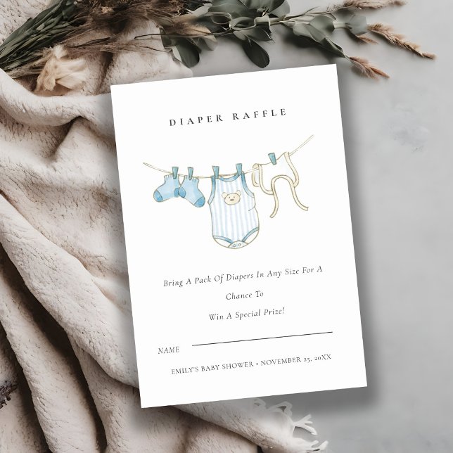 Cute Blue Clothesline Diaper Raffle Baby Shower  Invitation (Creator Uploaded)