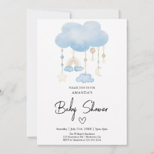 Cute Blue cloud Boy Baby Shower Invitation