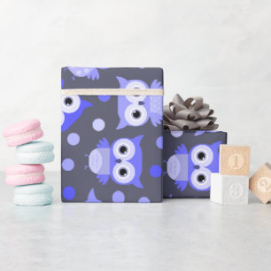 Cute blue colorful owl pattern wrapping paper