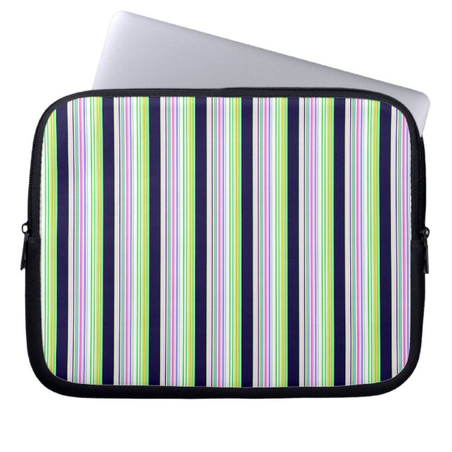 Cute blue colorful stripes laptop sleeve (Front)