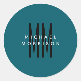 Cute Blue Colour Monogram Initial Letters Name Classic Round Sticker