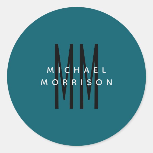 Cute Blue Colour Monogram Initial Letters Name Classic Round Sticker (Front)