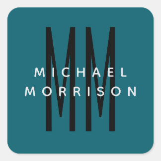 Cute Blue Colour Monogram Initial Letters Name Square Sticker
