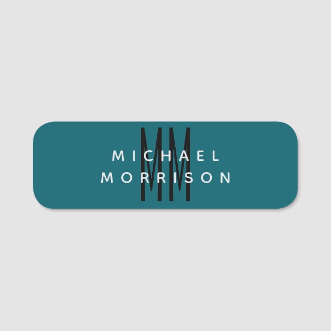 Cute Blue Colour Monogram Initial Letters Name Tag (Front)