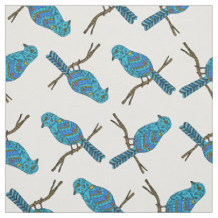 Cute Blue Colourful Bird Pattern Fabric