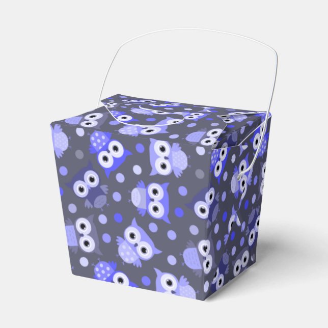 Cute blue colourful owl pattern favour box (Front Side)