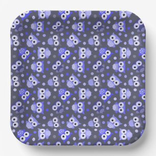 Cute blue colourful owl pattern paper plate