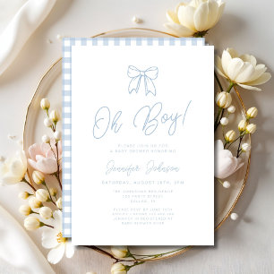 Cute Blue Coquette Bow Boy Baby Shower Invitation